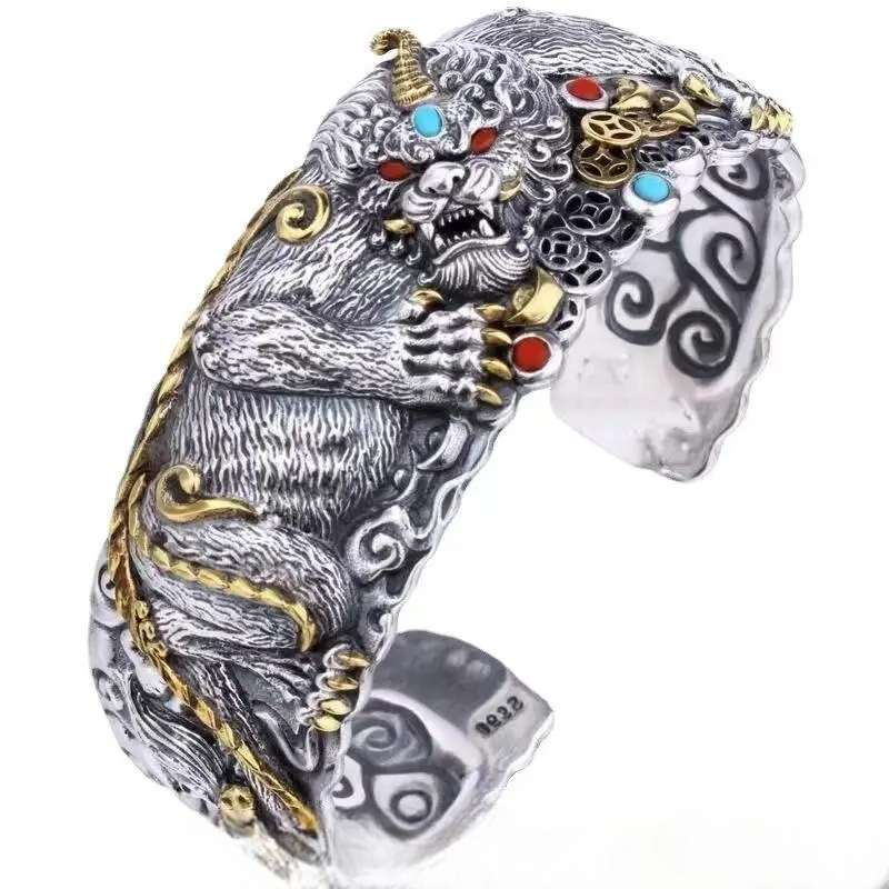 Bracelet ouvert en argent Tigre Pi-Xiu