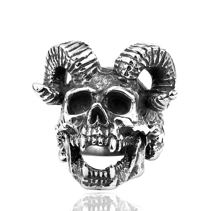 BEIER Vintage Stainless Steel Satan sign pentagram big goat head Ring Biker Punk Animal Jewelry for men BR8-182