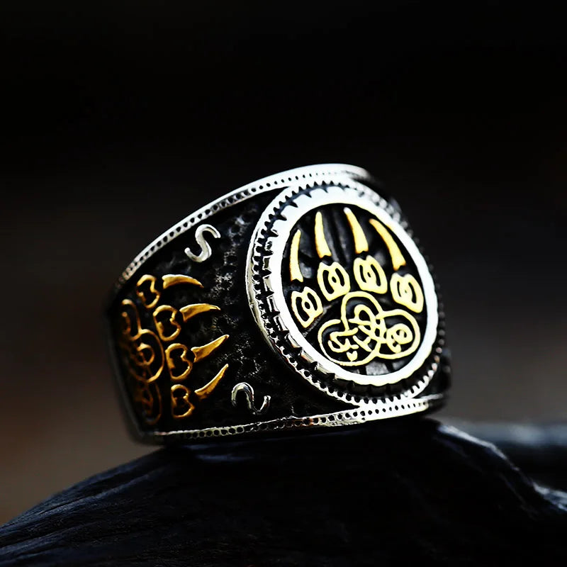 Beier Fashion Viking Rune Pattern Bear claw Celtic knot Ring Stainless Steel Mens Punk Jewelry BR8-739