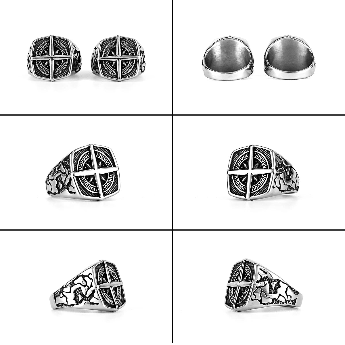 Vikings Cross Nautical Chart Amulet Ring Men's Stainless Steel Nordic Rune Ring Gift Biker Punk Hip Hop Jewelry