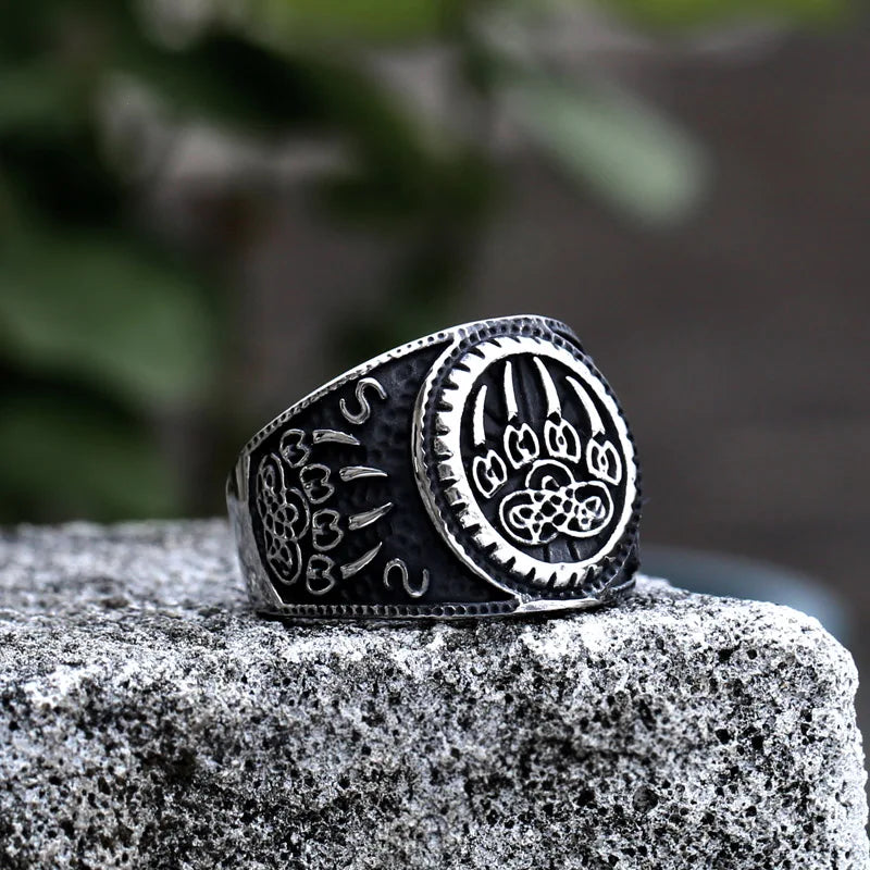 Beier Fashion Viking Rune Pattern Bear claw Celtic knot Ring Stainless Steel Mens Punk Jewelry BR8-739
