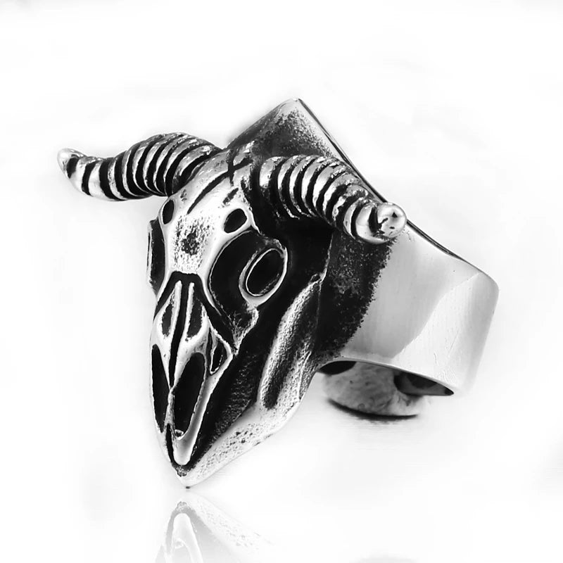 BEIER Vintage Stainless Steel Satan sign pentagram big goat head Ring Biker Punk Animal Jewelry for men BR8-182
