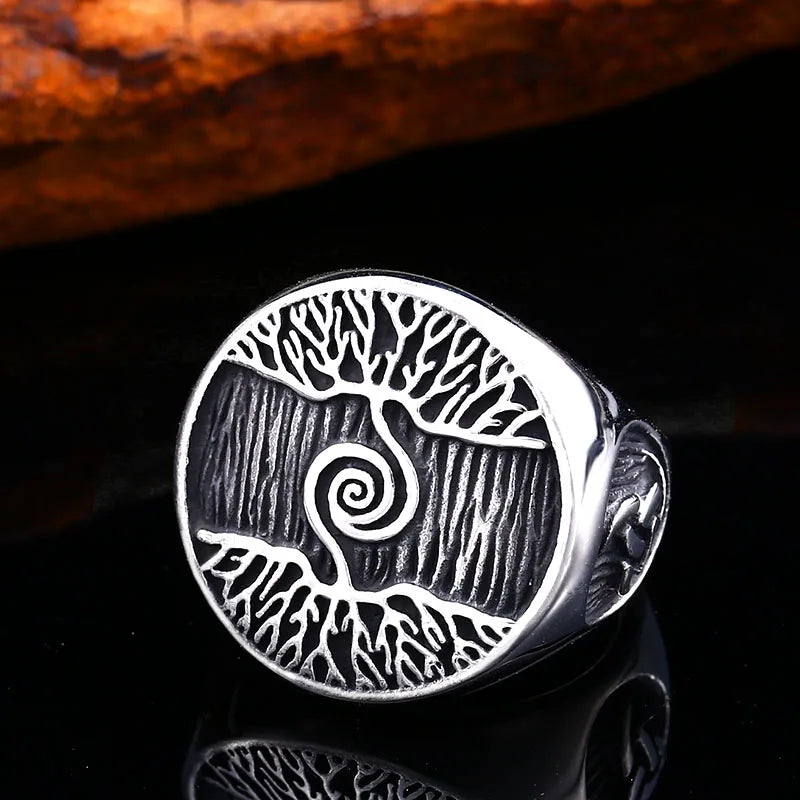 Stainless Steel Tree of Life Signet Ring Classic Men Viking Amulet Rings Nordic Jewelry BR8-732