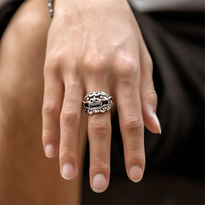 Bague Gardien Tang au yeux d'or inspirée de la mythologie chinoise