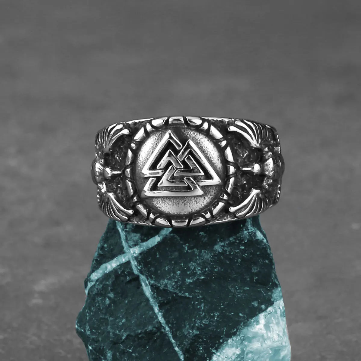 Simple Viking Raven Stainless Steel Men's Ring Odin Retro Trend Punk Triangle Amulet Jewelry Wholesale