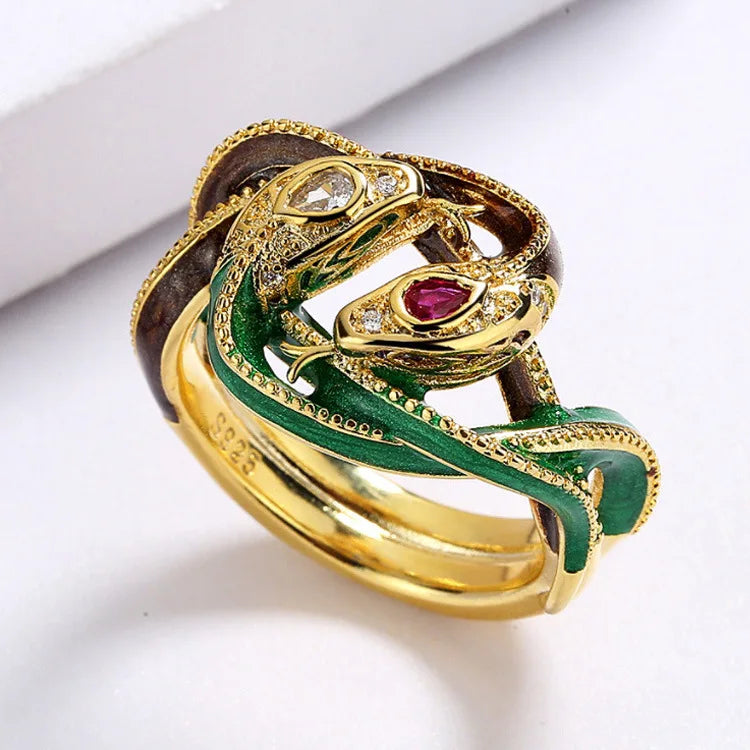Set Bijoux Serpent entrelacé Bague/Boucle d'oreilles/Pendentif