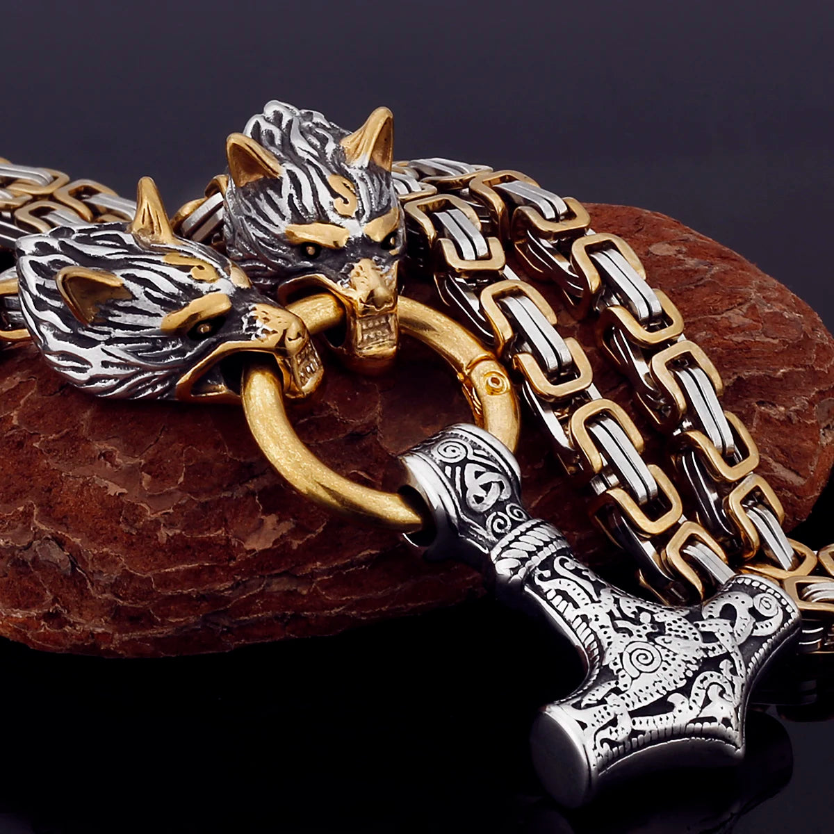 Nordic Celtic Men's Necklace Pendant Viking Wolf Head Stainless Steel Scandinavian Rune Amulet Domineering Biker Jewelry