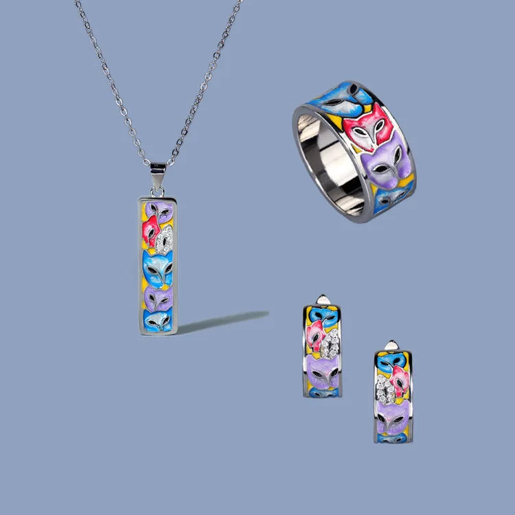 Set Bijoux Kitty color Bague/Boucle d'oreille/Pendentif fait main