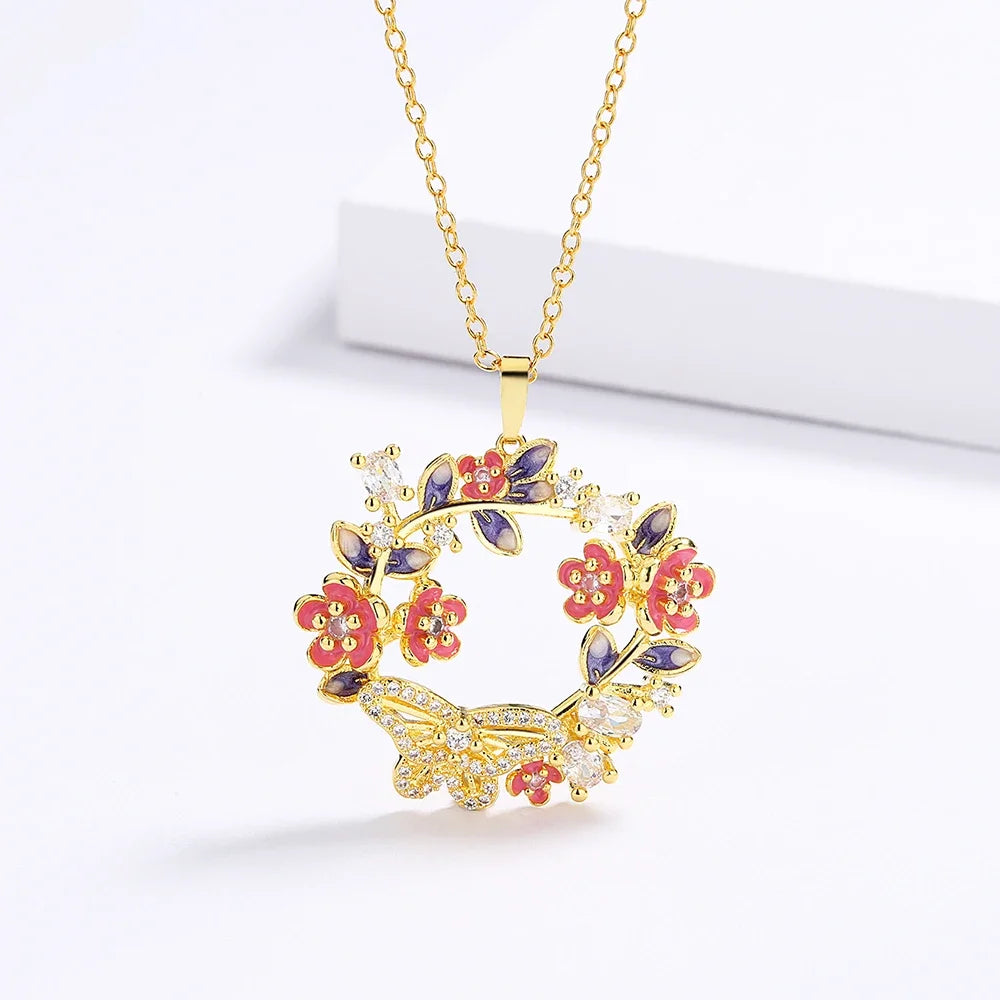 Pendentif Couronne de fleurs saison d'été en Argent S925 & Zirconium