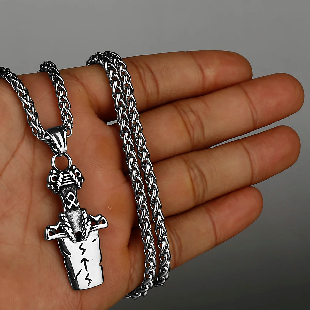 Stainless Steel Viking Axe Pendant Necklace Men's Celtic Valknut Imitation Weapon Mixed Gold Color Jewelry Gift for Boyfriend