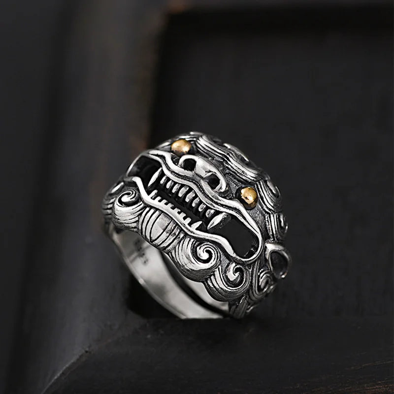 Bague Gardien Tang au yeux d'or inspirée de la mythologie chinoise