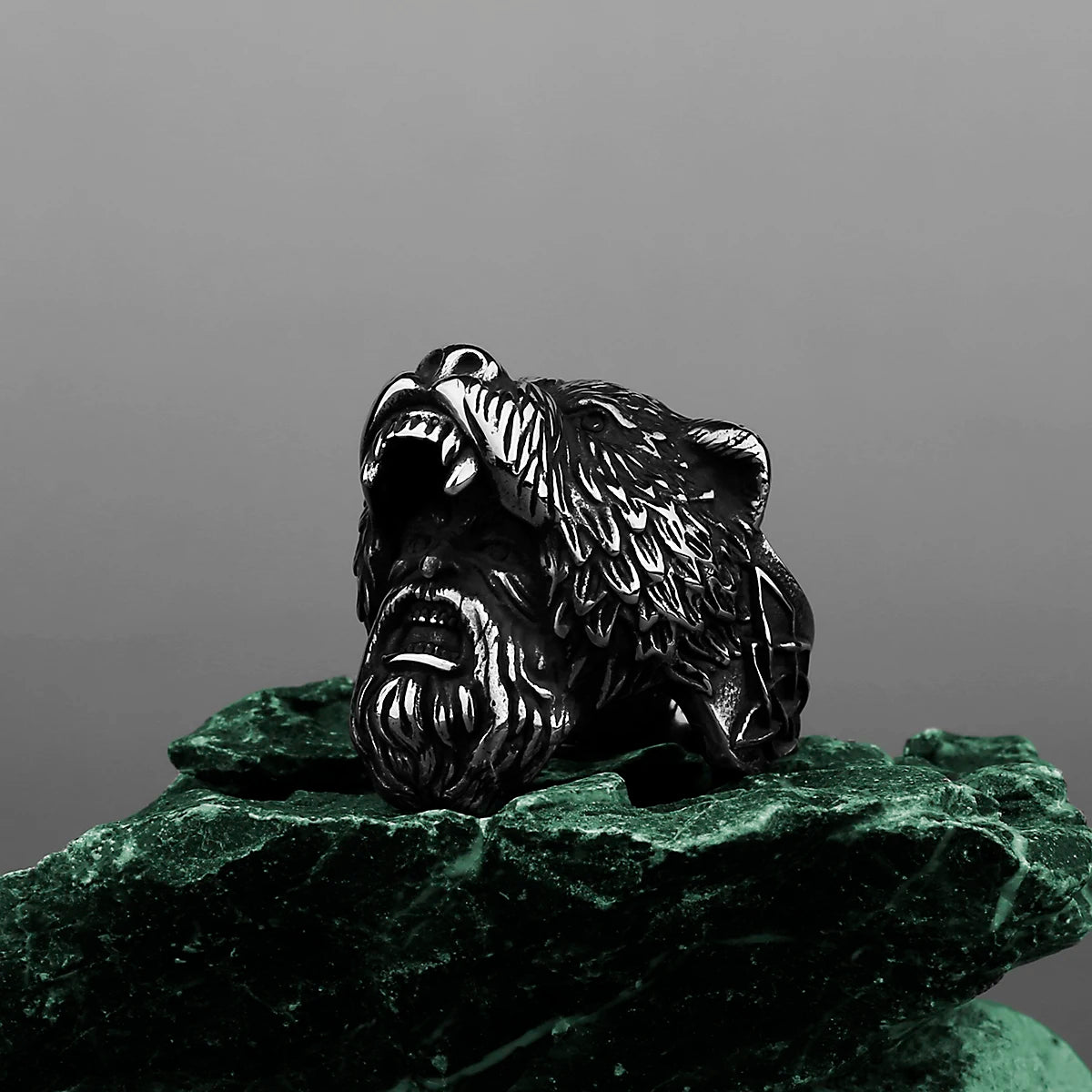Viking Bear Head Warrior Ring Men's Bicycle Personality Creative Temperament Stainless Steel Ring Jewelry Gift Wholesale