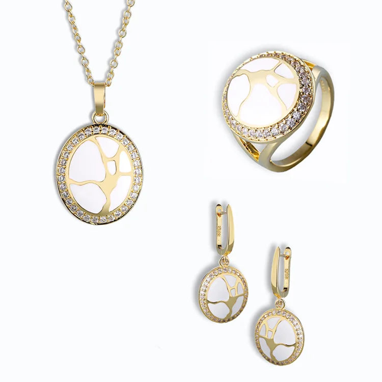 Set Bijoux Lumière Nacré Bague/Boucle d'oreilles/Pendentif Fait main