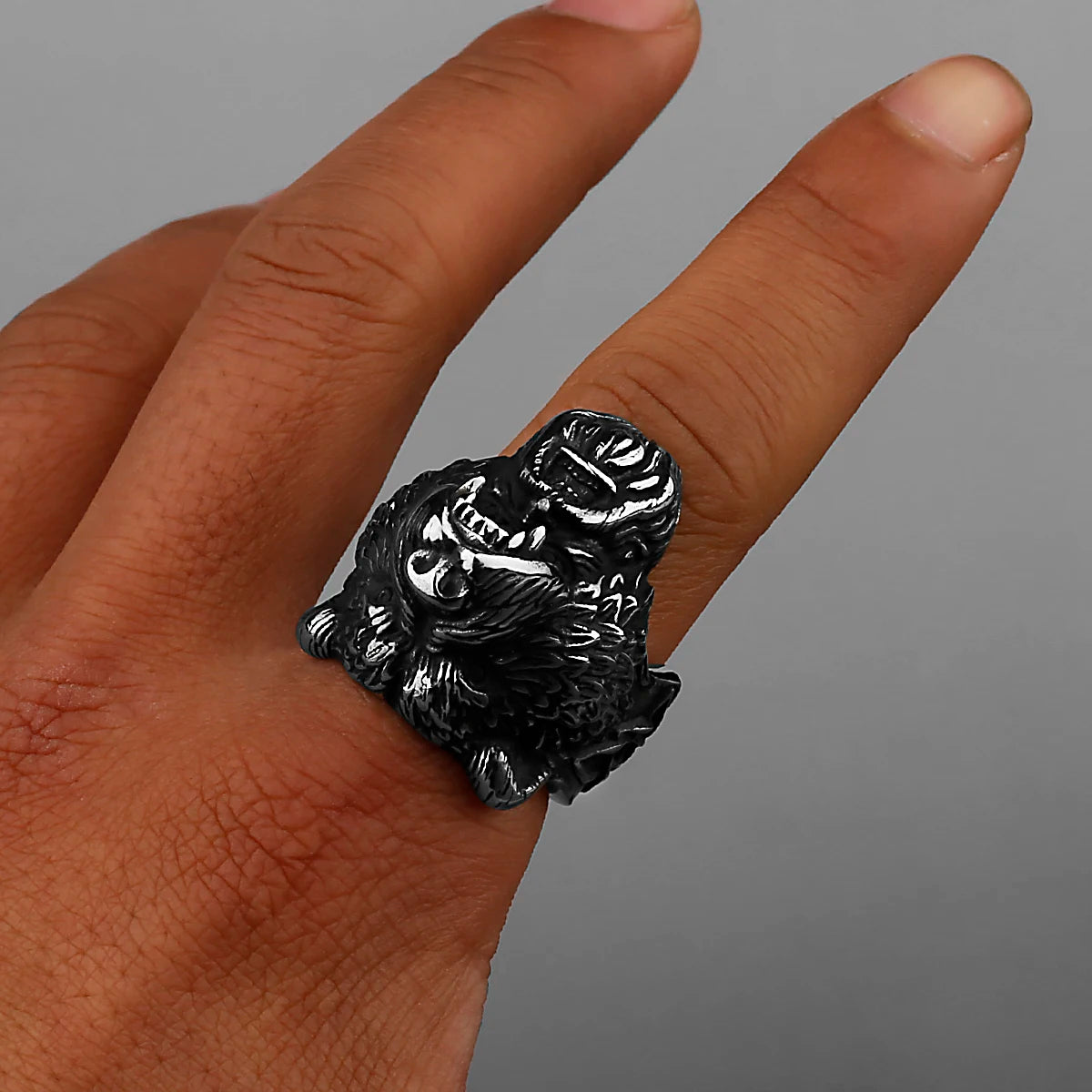 Viking Bear Head Warrior Ring Men's Bicycle Personality Creative Temperament Stainless Steel Ring Jewelry Gift Wholesale