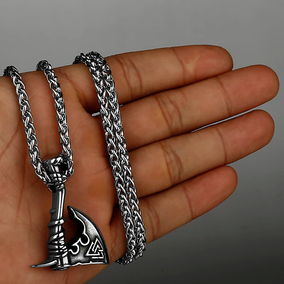 Stainless Steel Viking Axe Pendant Necklace Men's Celtic Valknut Imitation Weapon Mixed Gold Color Jewelry Gift for Boyfriend