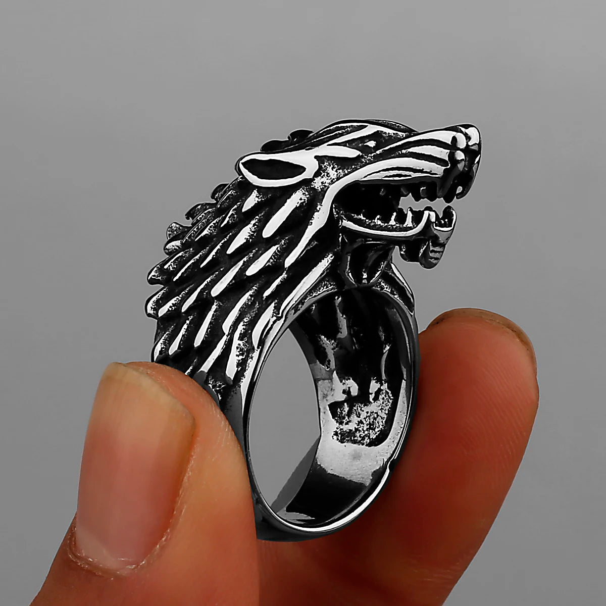Viking Domineering Wolf Head Ring Men's Fashion Personality Creative Nordic Stainless Steel Ring Jewelry Gift for Boyfriend