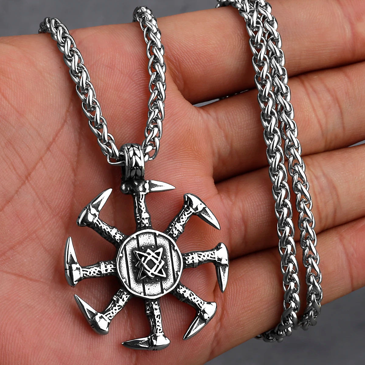 Stainless Steel Viking Axe Pendant Necklace Men's Celtic Valknut Imitation Weapon Mixed Gold Color Jewelry Gift for Boyfriend