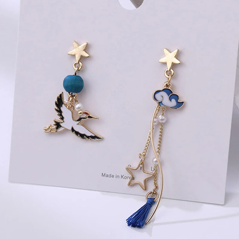 Boucle d'oreilles dépareillé style coréen Oiseaux
