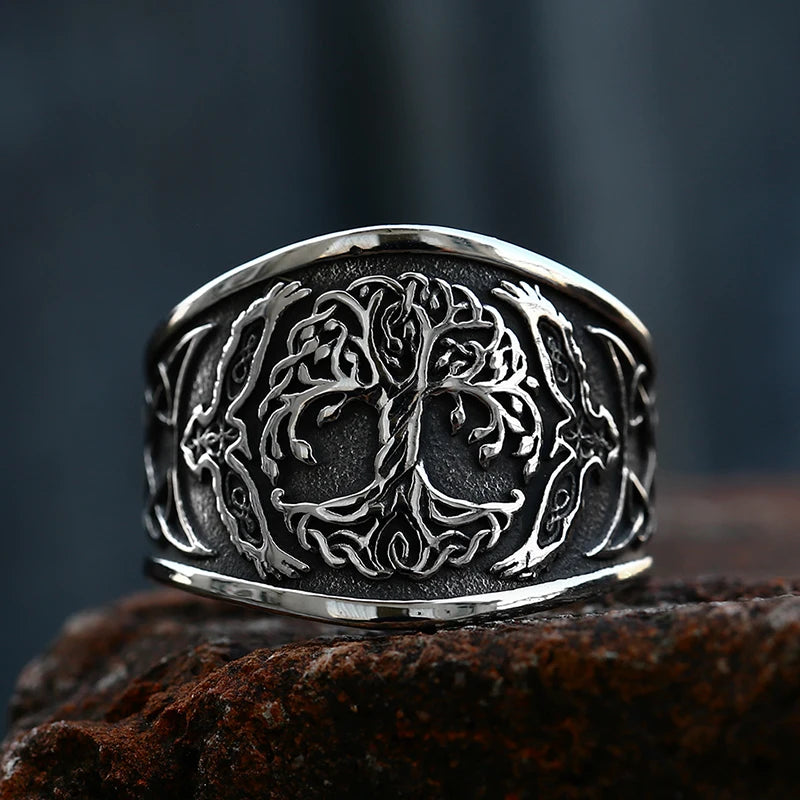 Stainless Steel Tree of Life Signet Ring Classic Men Viking Amulet Rings Nordic Jewelry BR8-732
