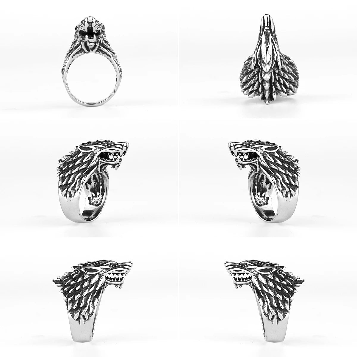 Viking Domineering Wolf Head Ring Men's Fashion Personality Creative Nordic Stainless Steel Ring Jewelry Gift for Boyfriend