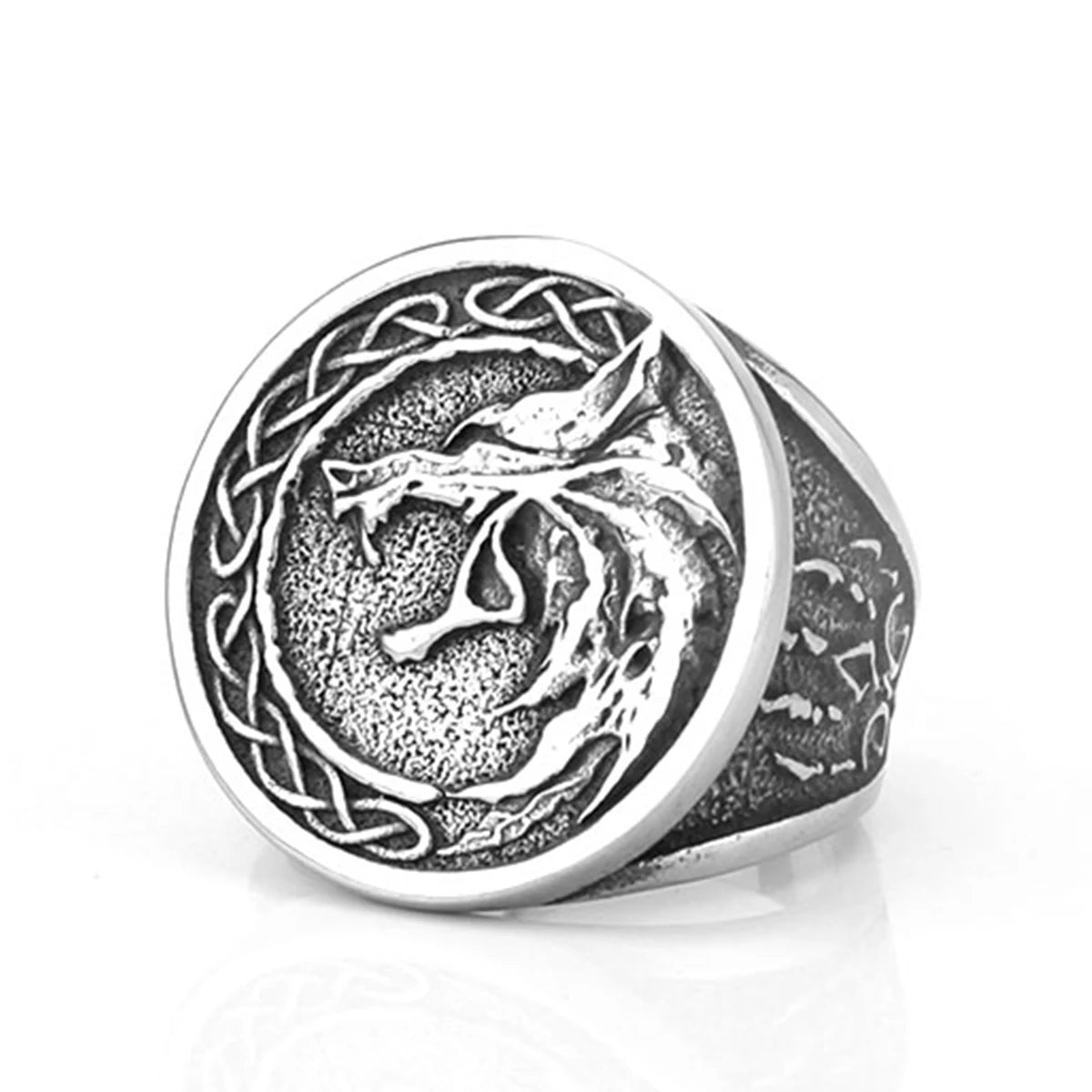 Stainless Steel Nordic Viking Wolf Head Ring Men Hip Hop Vintage Wolf Claw Rune Amulet Accessories Charm Boyfriend Jewelry Gift