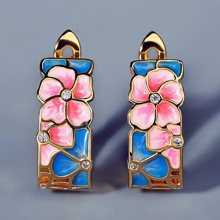 Set Bijoux Pink flower Bague/Boucle d'oreilles/Pendentif fait main