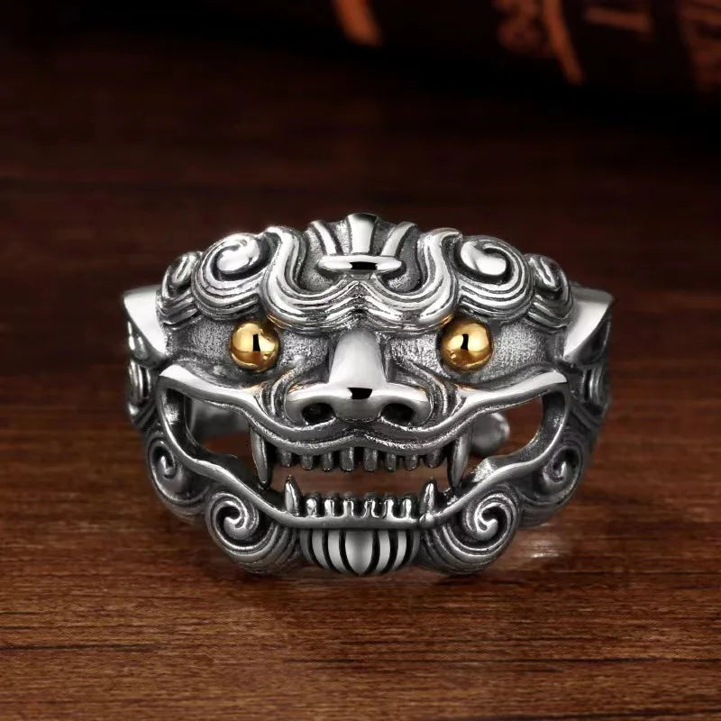 Bague Gardien Tang au yeux d'or inspirée de la mythologie chinoise