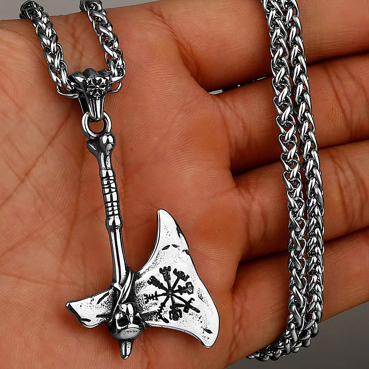 Stainless Steel Viking Axe Pendant Necklace Men's Celtic Valknut Imitation Weapon Mixed Gold Color Jewelry Gift for Boyfriend