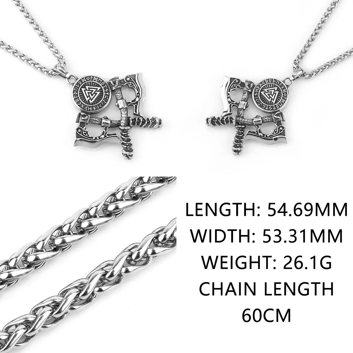 Stainless Steel Viking Double Axe Pendant Necklace Nordic Rune Amulet Trinity Necklace High Quality Popular Jewelry Gift