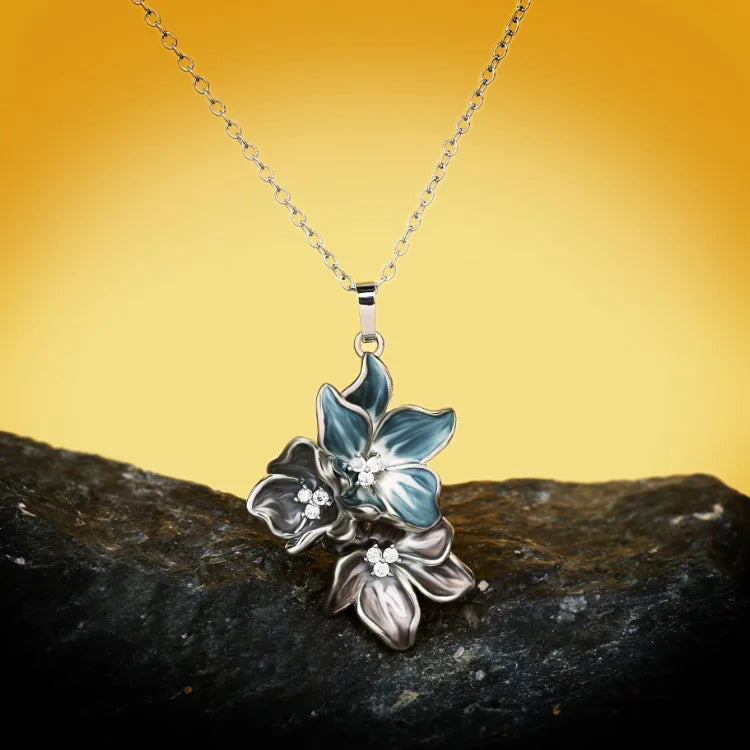 Set Bijoux Fleurs bleu Bague/Boucle d'oreilles/Pendentif Fait main