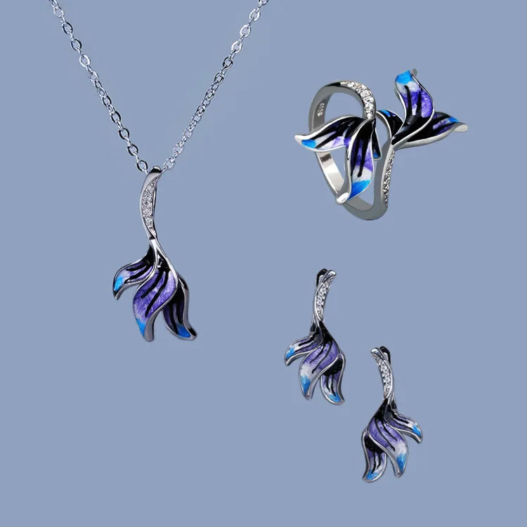 Set bijoux Algues Marines Bague/Boucle d'oreilles/Pendentif