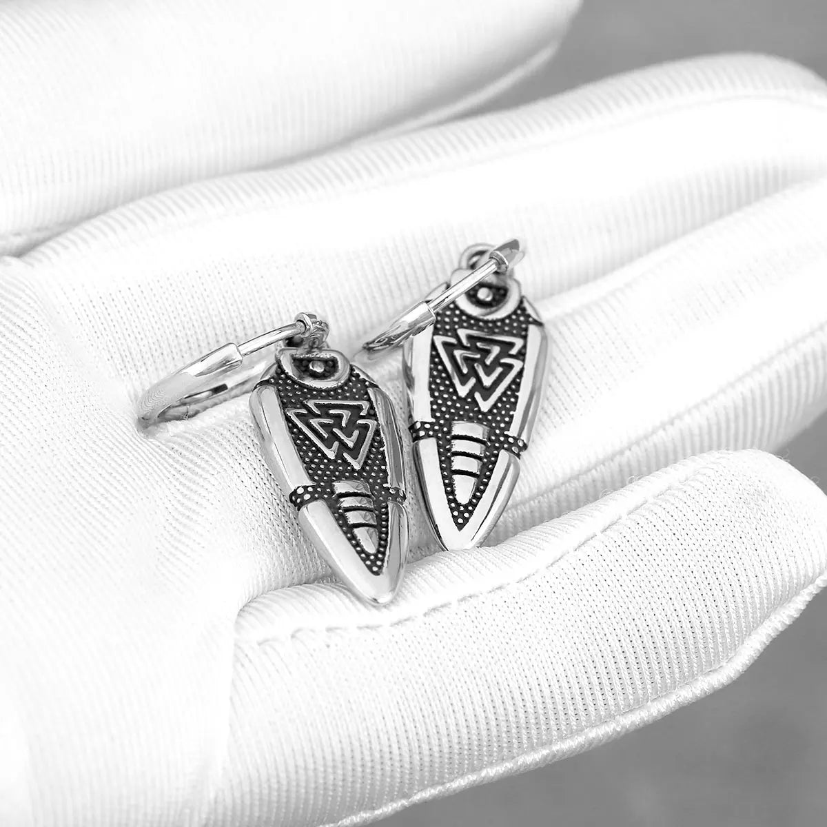 316L Stainless Steel Nordic Viking Spear Drop Earrings Vintage Valknut Rune Amulet Earrings Men's Charm Jewelry Gifts Wholesale