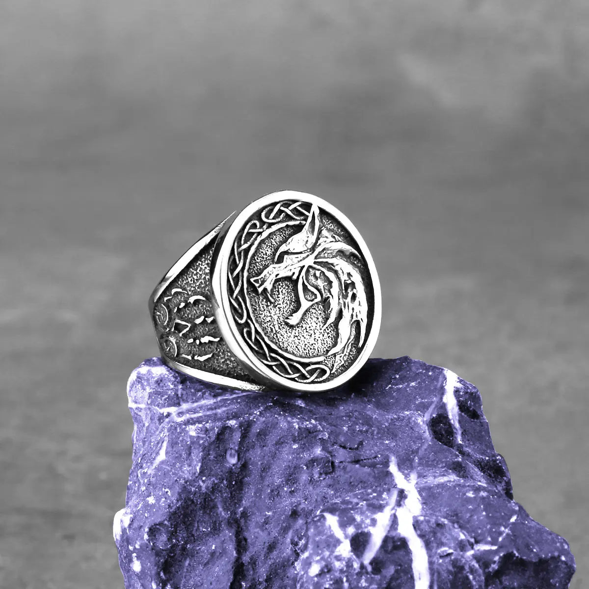 Stainless Steel Nordic Viking Wolf Head Ring Men Hip Hop Vintage Wolf Claw Rune Amulet Accessories Charm Boyfriend Jewelry Gift