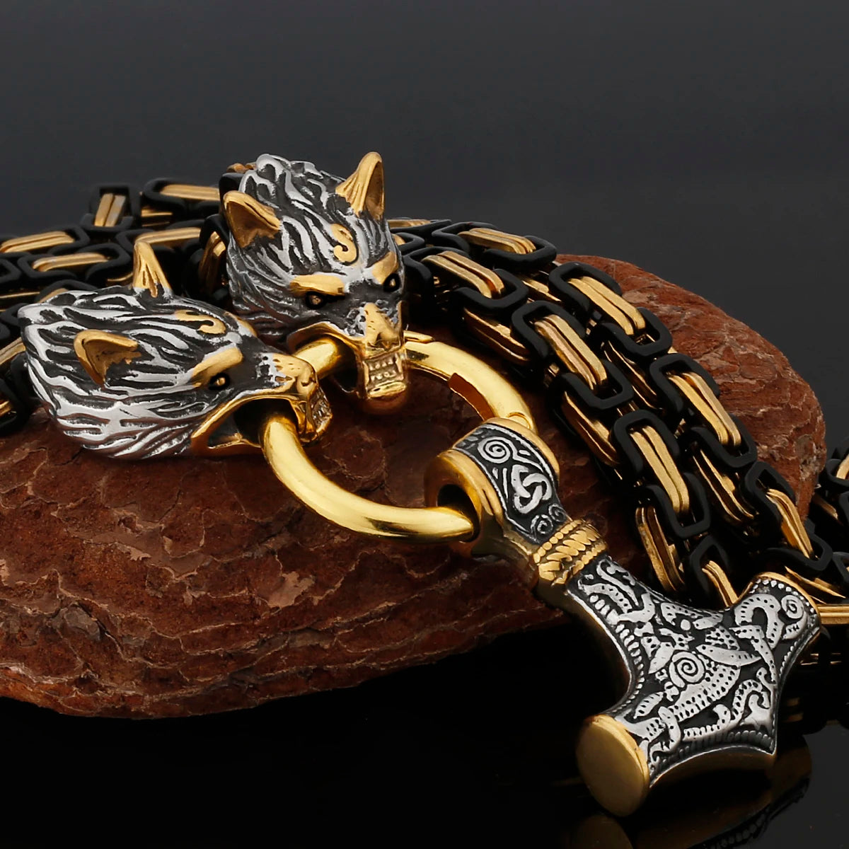 Nordic Celtic Men's Necklace Pendant Viking Wolf Head Stainless Steel Scandinavian Rune Amulet Domineering Biker Jewelry