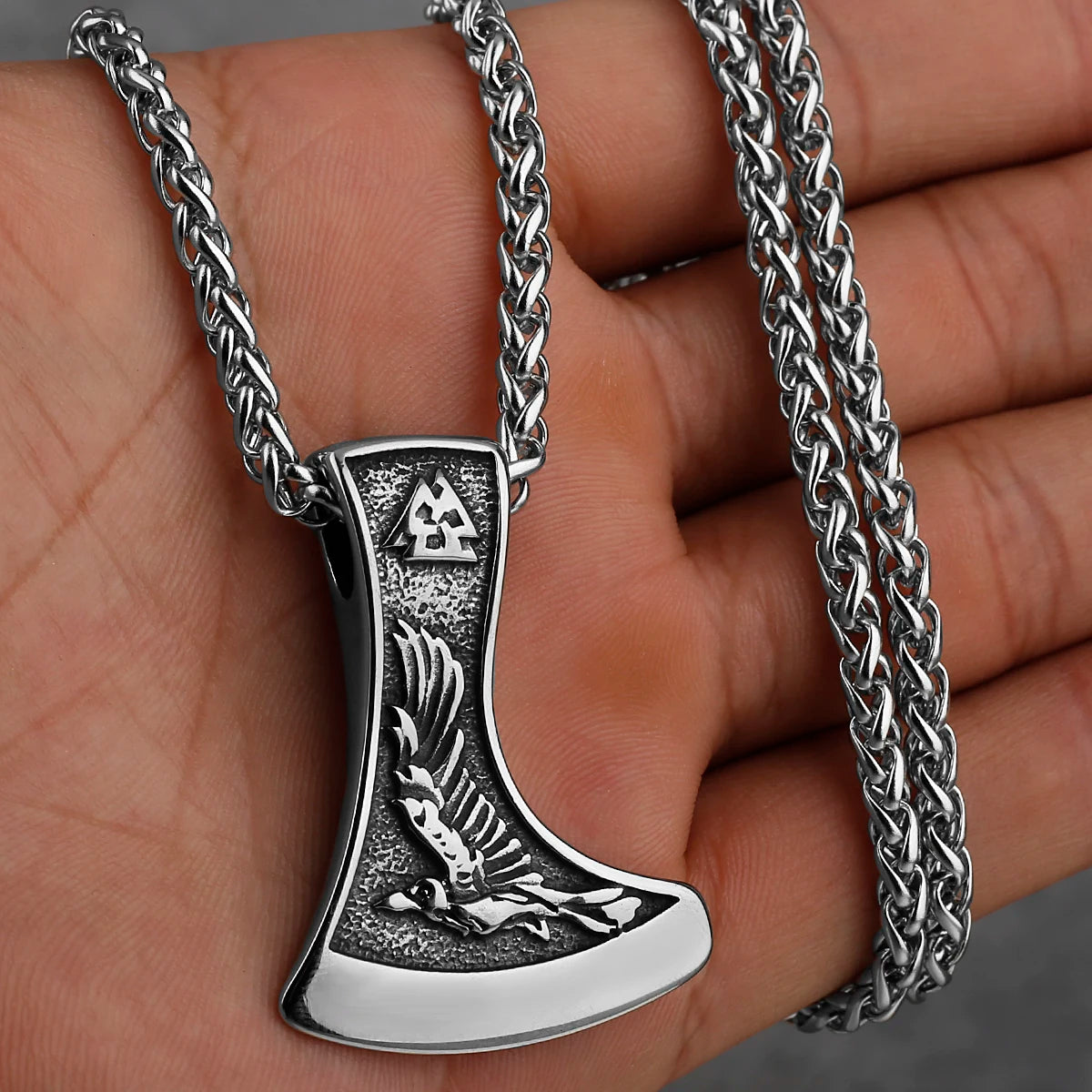 Stainless Steel Viking Axe Pendant Necklace Men's Celtic Valknut Imitation Weapon Mixed Gold Color Jewelry Gift for Boyfriend