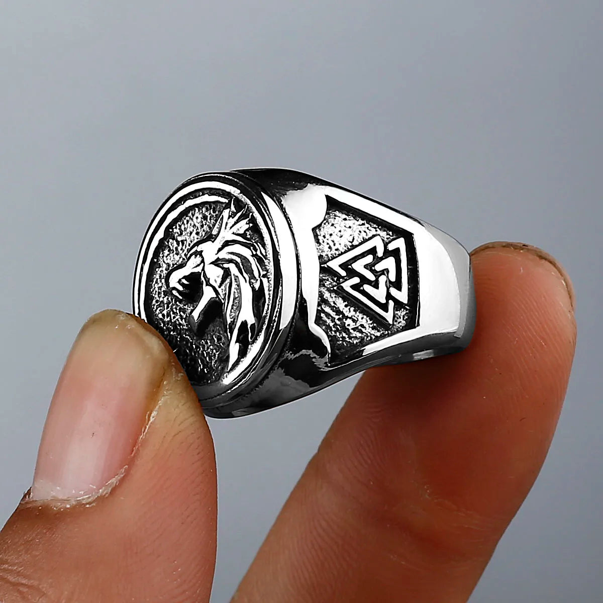 Viking Valknut Rune Wolf Head Ring Men's Fashion Personality Animal Stainless Steel Finger Ring Biker Party Club Jewelry Gift