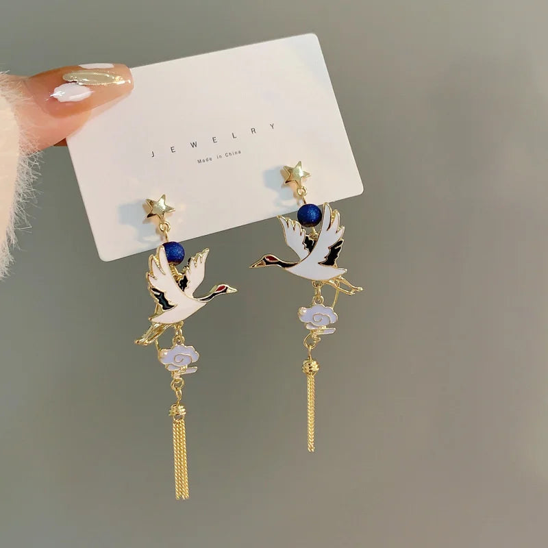 Boucle d'oreilles dépareillé style coréen Oiseaux