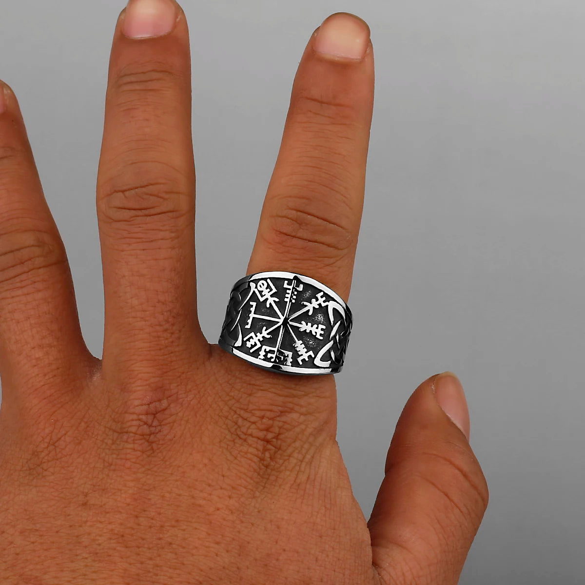 Viking Compass Rune 316L Stainless Steel Ring Men's Retro Fashion Creative Ring Scandinavian Accessories Gift Wholesale