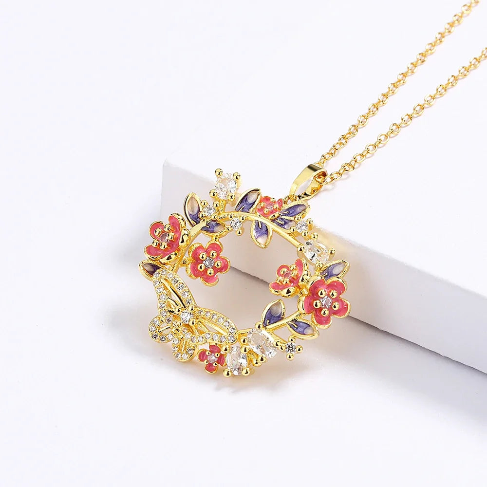 Pendentif Couronne de fleurs saison d'été en Argent S925 & Zirconium