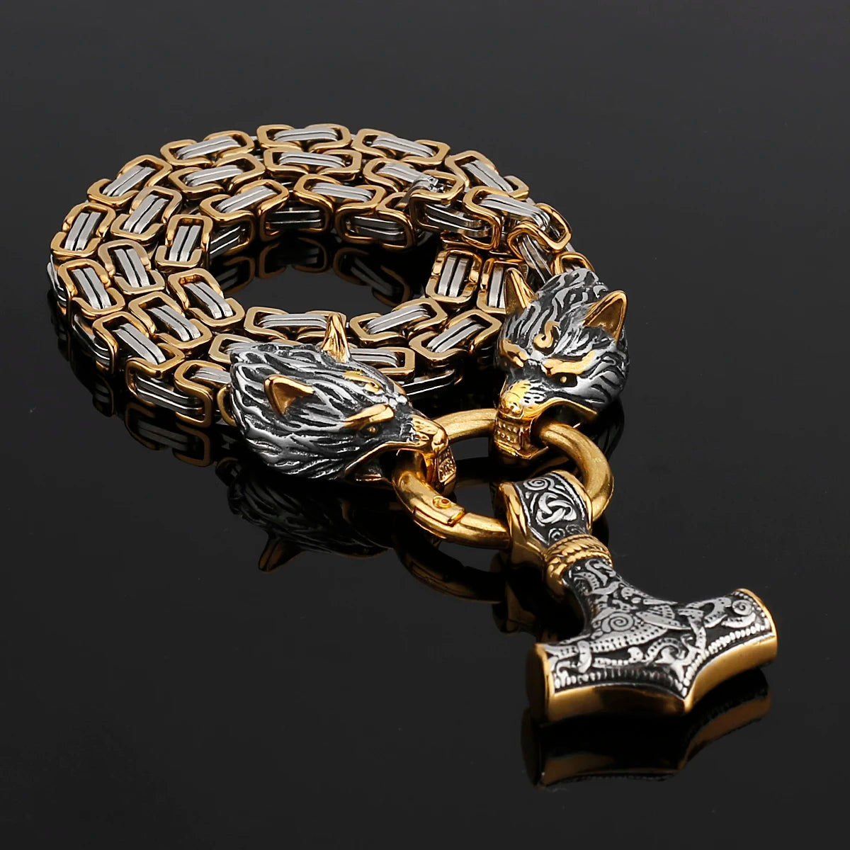 Nordic Celtic Men's Necklace Pendant Viking Wolf Head Stainless Steel Scandinavian Rune Amulet Domineering Biker Jewelry