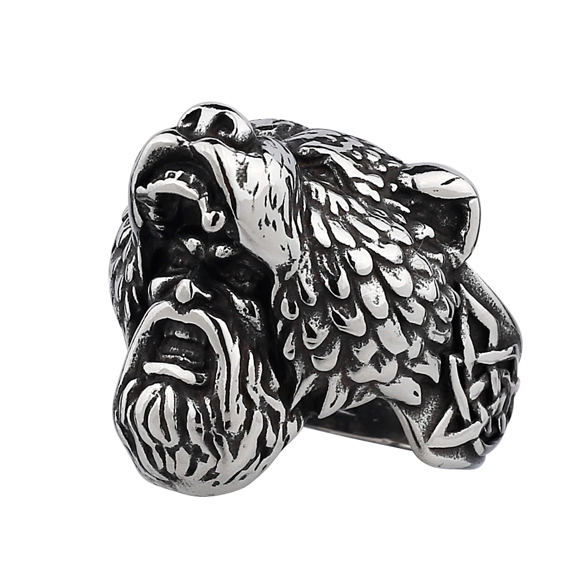 Viking Bear Head Warrior Ring Men's Bicycle Personality Creative Temperament Stainless Steel Ring Jewelry Gift Wholesale