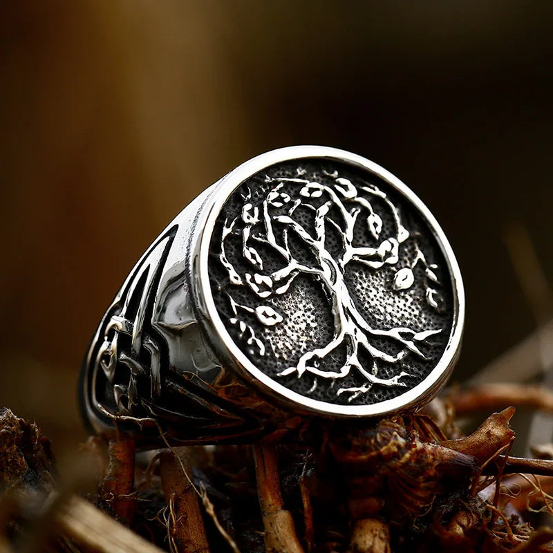 Stainless Steel Tree of Life Signet Ring Classic Men Viking Amulet Rings Nordic Jewelry BR8-732