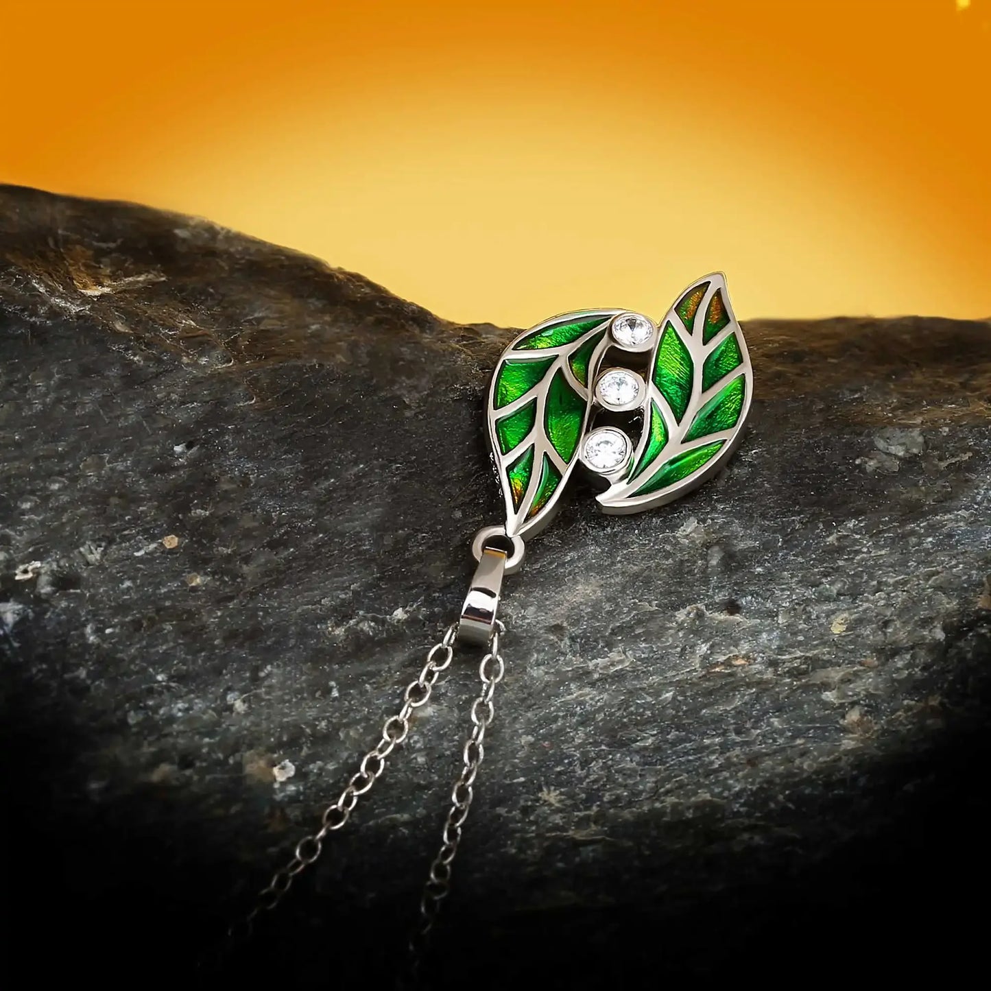 Pendentif Double feuille Argent S925&Zirconium