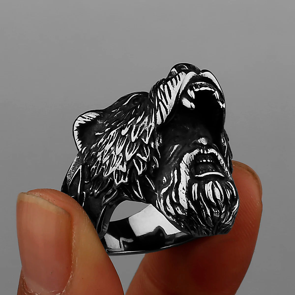 Viking Bear Head Warrior Ring Men's Bicycle Personality Creative Temperament Stainless Steel Ring Jewelry Gift Wholesale