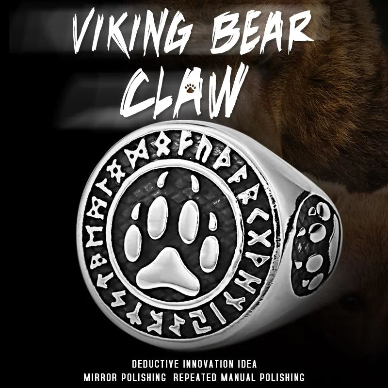 Anneaux Symbole Viking Patte d'ours Acier Inoxydable