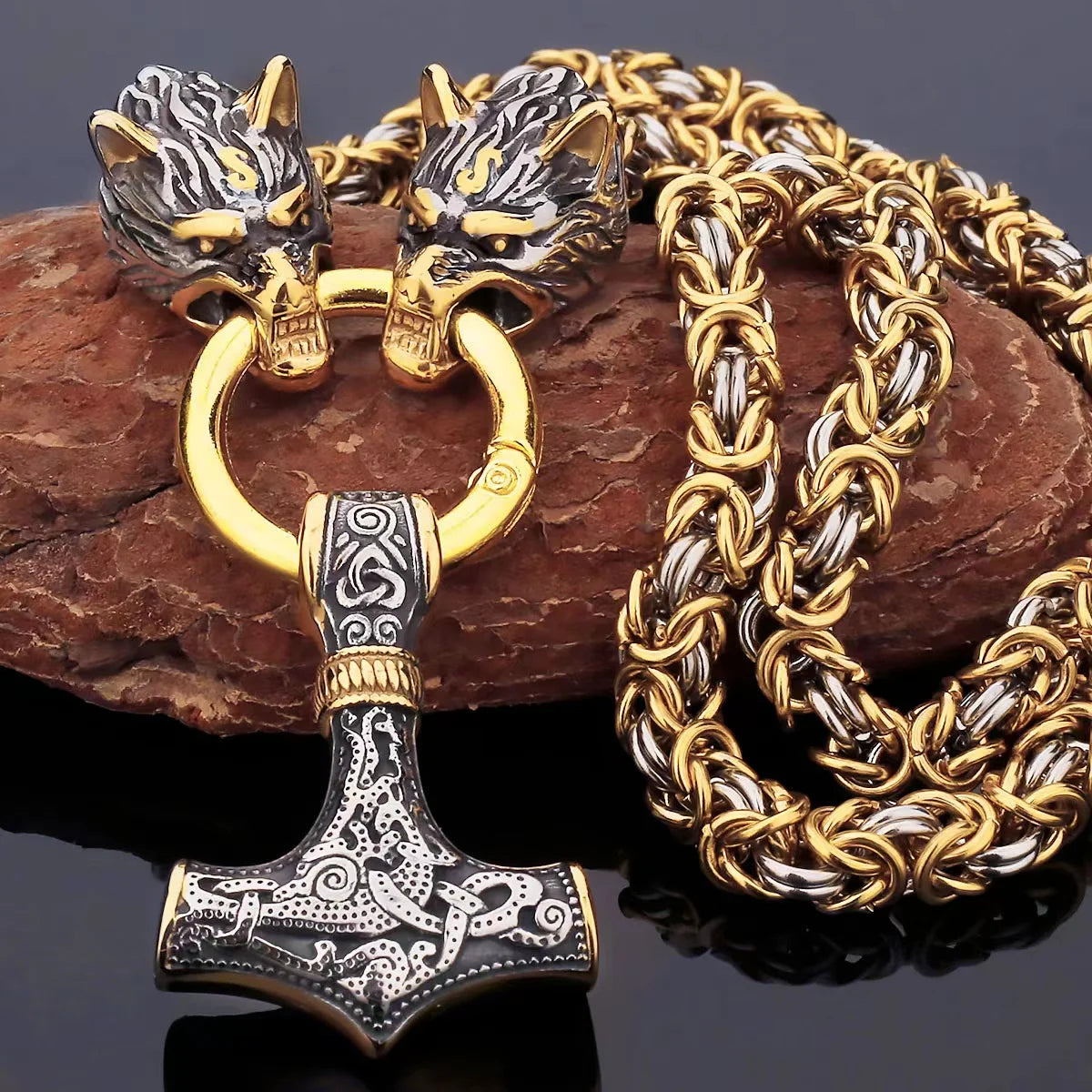 Nordic Celtic Men's Necklace Pendant Viking Wolf Head Stainless Steel Scandinavian Rune Amulet Domineering Biker Jewelry