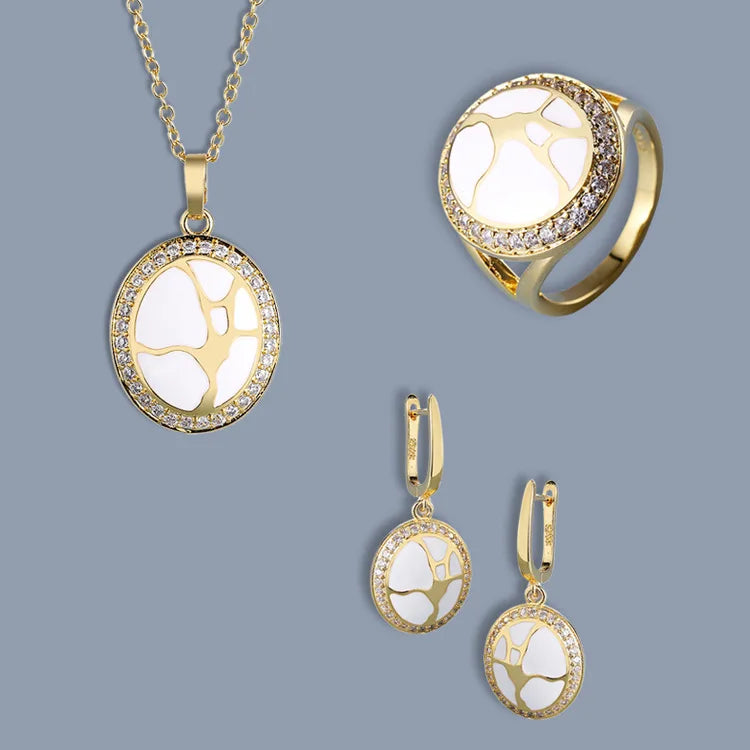 Set Bijoux Lumière Nacré Bague/Boucle d'oreilles/Pendentif Fait main