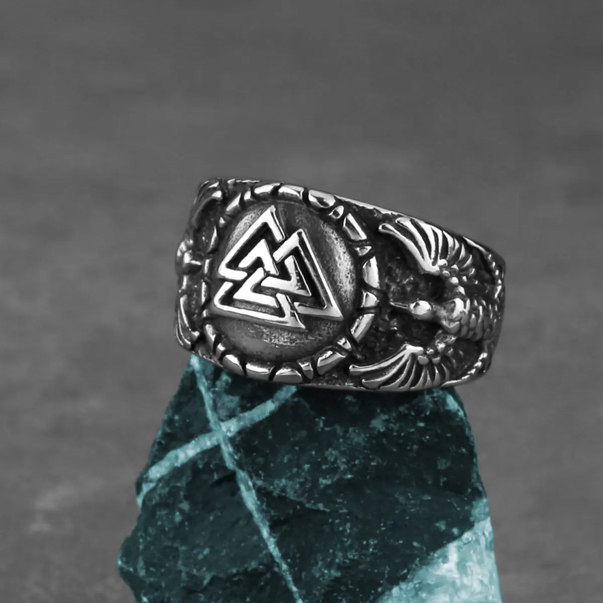 Simple Viking Raven Stainless Steel Men's Ring Odin Retro Trend Punk Triangle Amulet Jewelry Wholesale