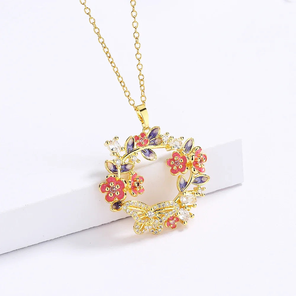 Pendentif Couronne de fleurs saison d'été en Argent S925 & Zirconium
