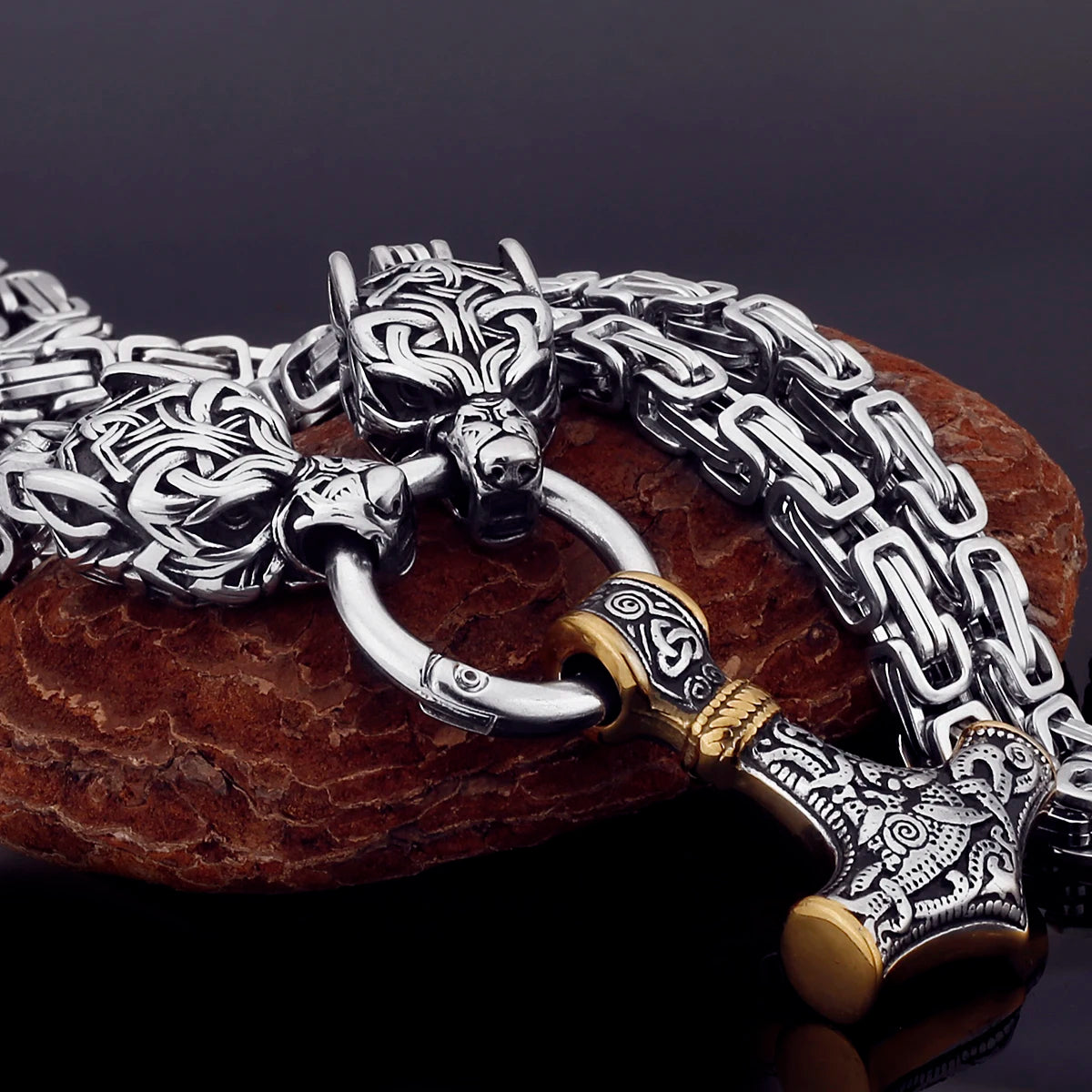Nordic Celtic Men's Necklace Pendant Viking Wolf Head Stainless Steel Scandinavian Rune Amulet Domineering Biker Jewelry